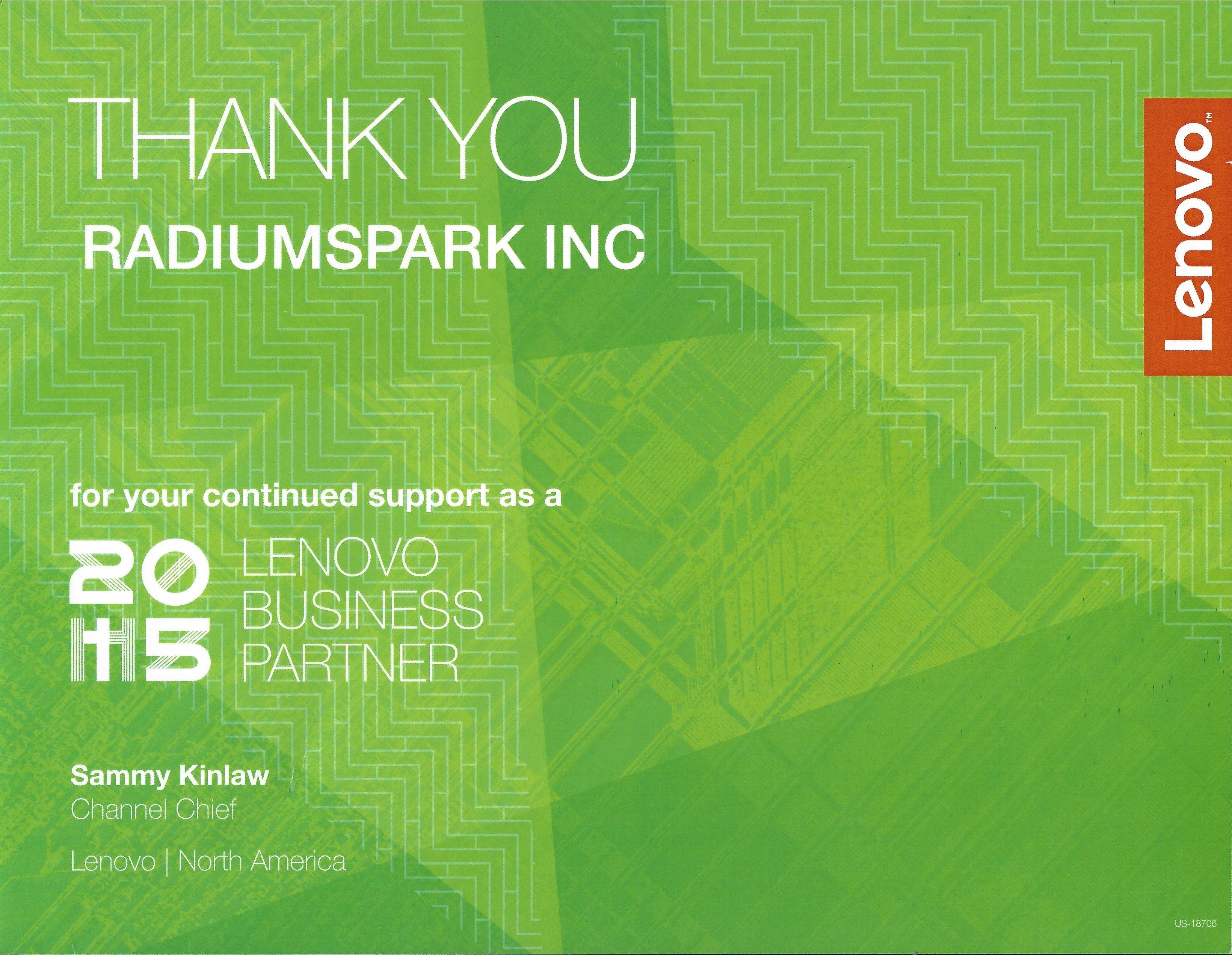 RadiumSpark and Lenovo™ – 2nd year of Business Partnership - For Those Who DO.